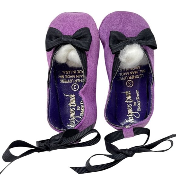 Unicorn Designers Touch by Baby Deer Leather Uppers Purple with Black Bow Size - Picture 5 of 6